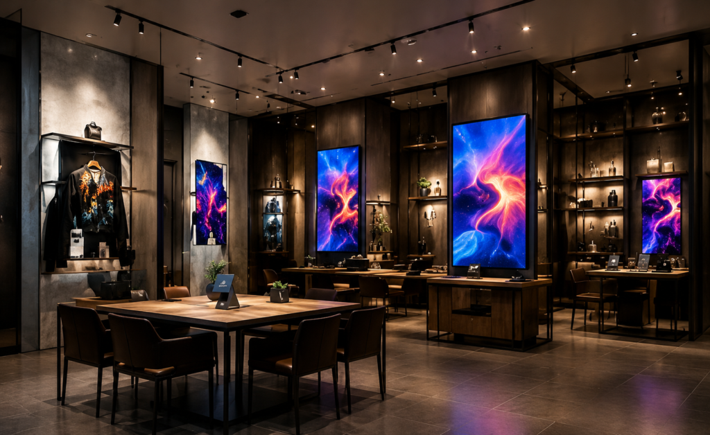 Flexible and Rollable LED Display at a Retail Store